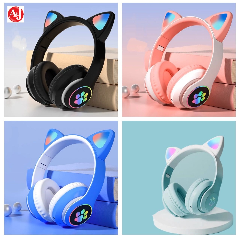 STN-28 Wireless Cat-Ear Headphones with LED, Mic, AUX/TF
