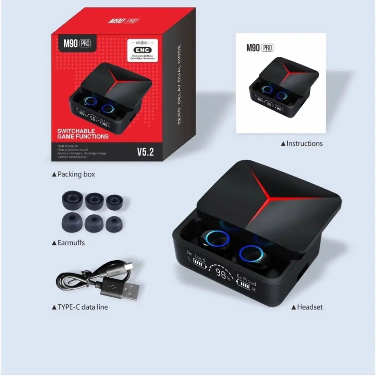 M90 Pro TWS Digital Display Earbuds with HD Voice Noise Cancelling Bluetooth Feature - Image 2