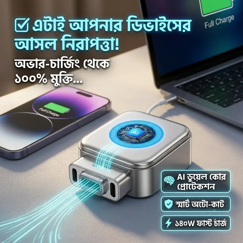 140W AI Smart Auto-Cut Charging Isolator - লাখ টাকার ফোন ও ল্যাপটপের ব্যাটারি সেভার - Image 3